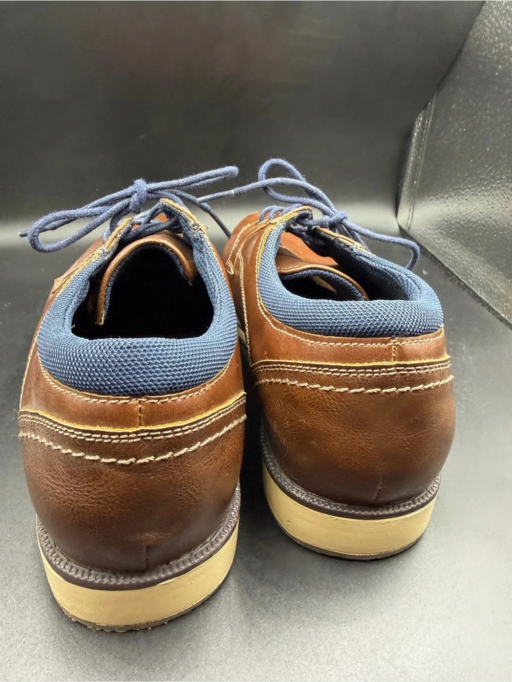 Men's Brown Leather Casual Lace-Up Shoes with Blue Accents